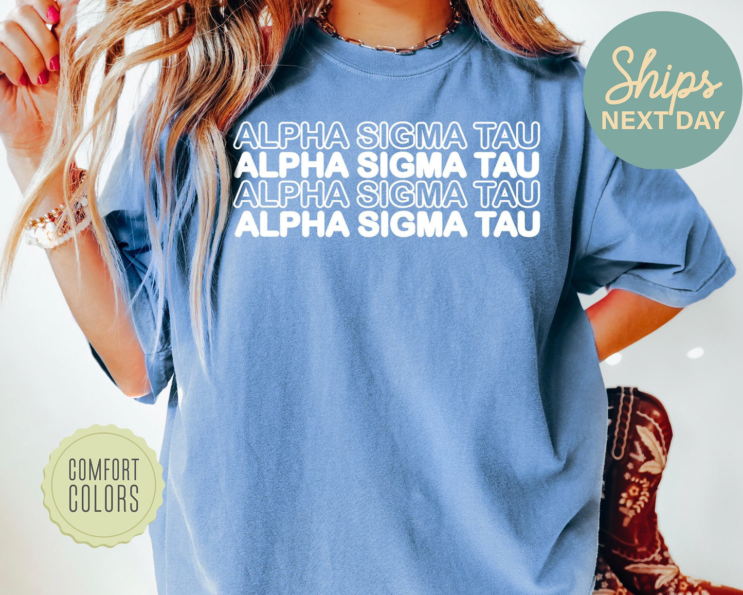 Alpha Sigma Tau Bold Bubble Letter Comfort Colors Sorority T-shirt _ 2219g