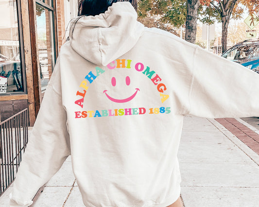Alpha Chi Omega Gleaming Smiley Face Sorority Hoodie _ 33050g