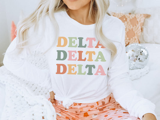 Delta Delta Delta Bright and Proud Sorority Long Sleeve T-shirt _ 424g