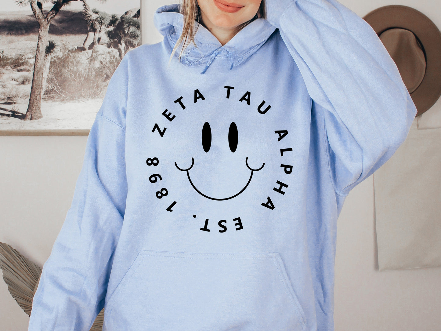 Zeta Tau Alpha Smiley Face Halo Sorority Hoodie _ 2524g