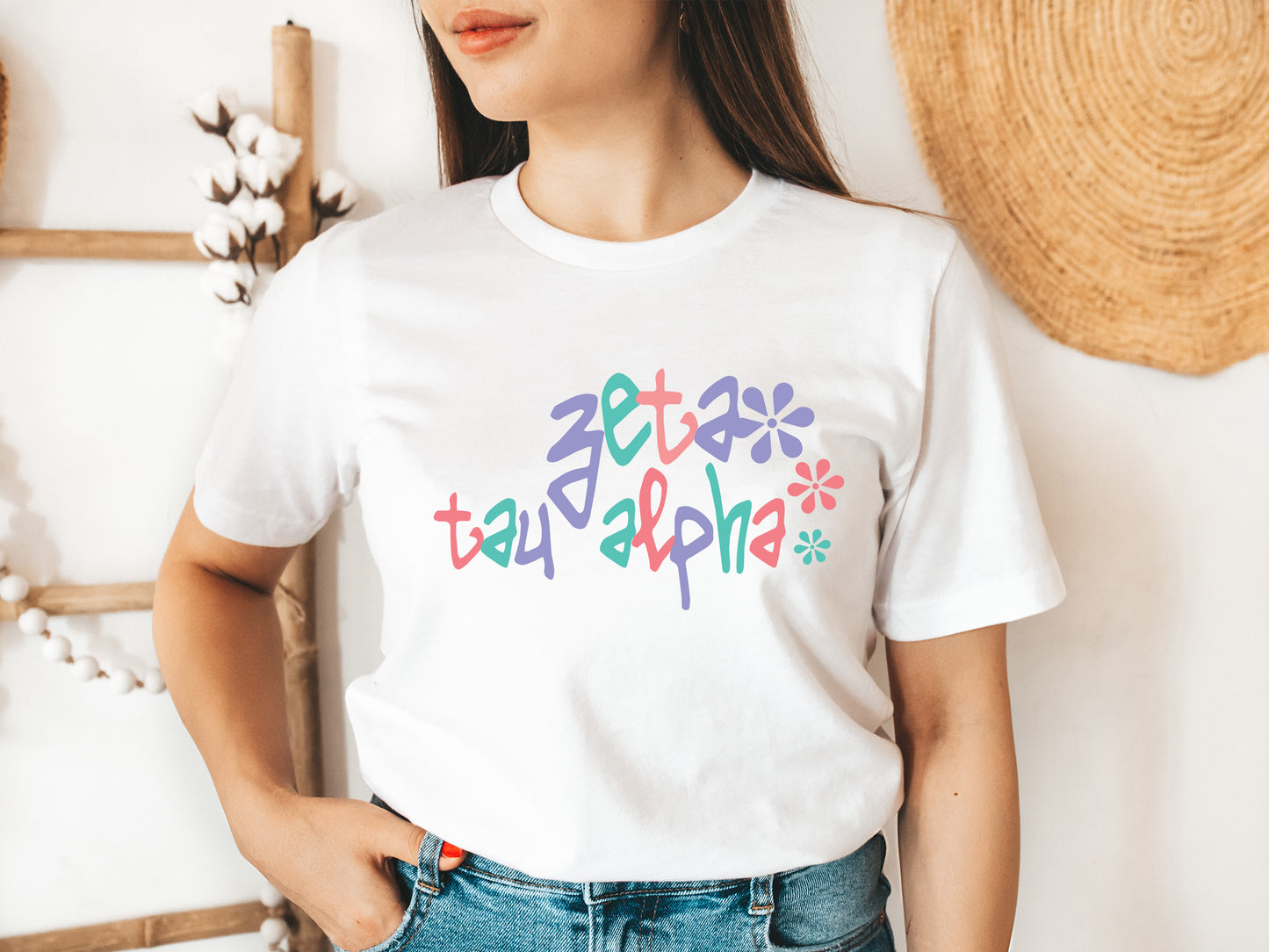 Zeta Tau Alpha Colorful Floral Sorority T-shirt _ 2628g