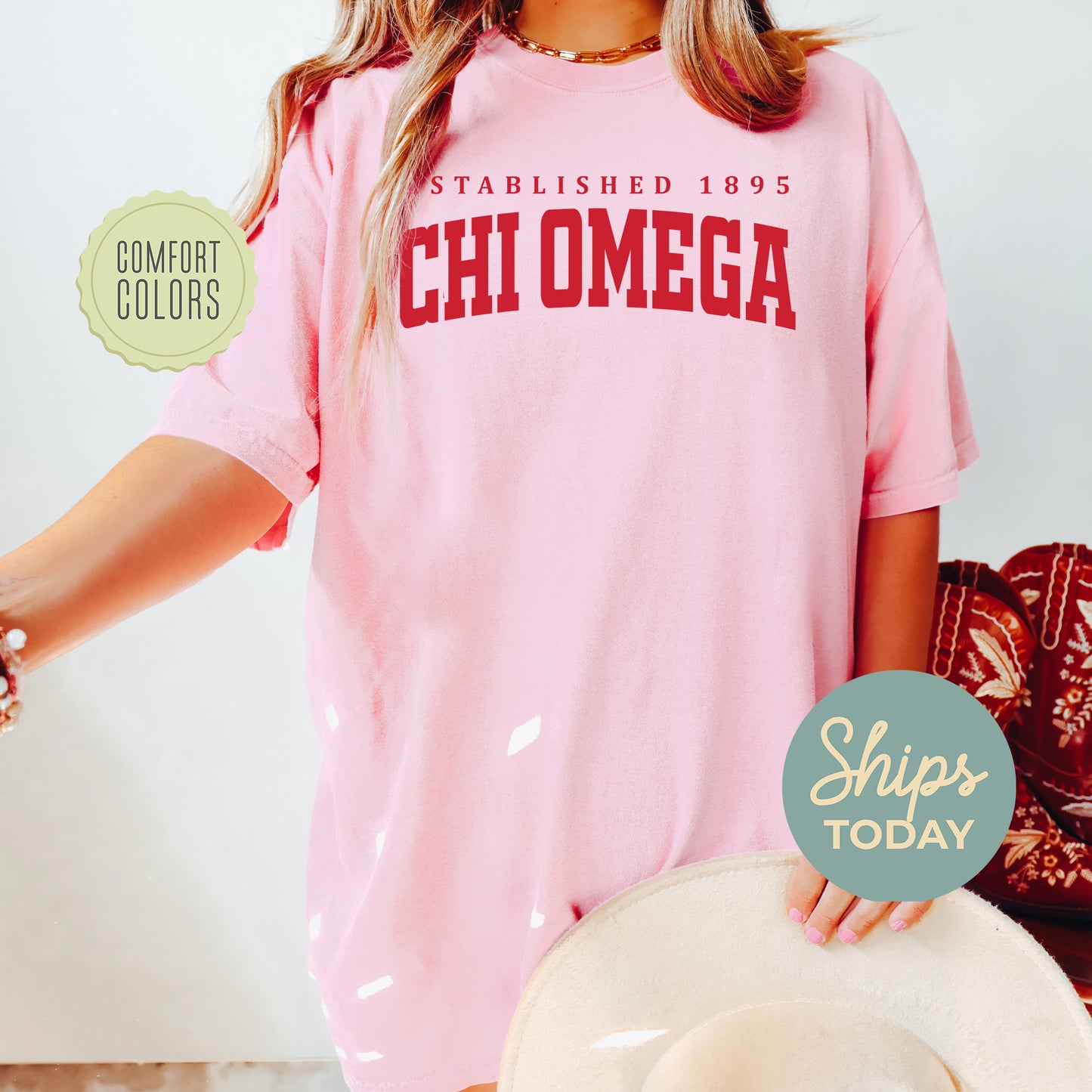 Chi Omega Bold Letters Comfort Colors Sorority T-shirt _ 35129g