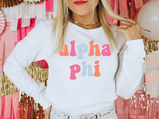Alpha Phi Vividly Vibrant Sorority Long Sleeve T-shirt _ 3154g