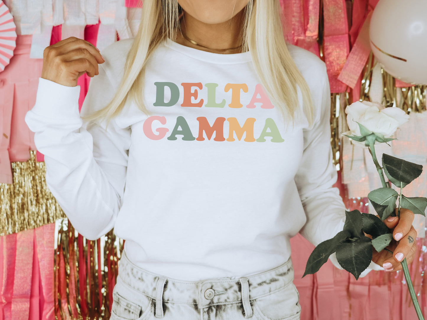 Delta Gamma Bright and Proud Sorority Long Sleeve T-shirt _ 425g
