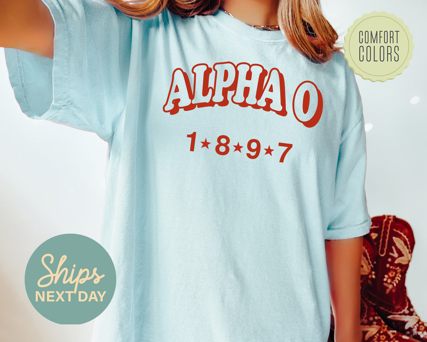 Alpha Omicron Pi Red Arch Comfort Colors Sorority T-shirt _ 366g