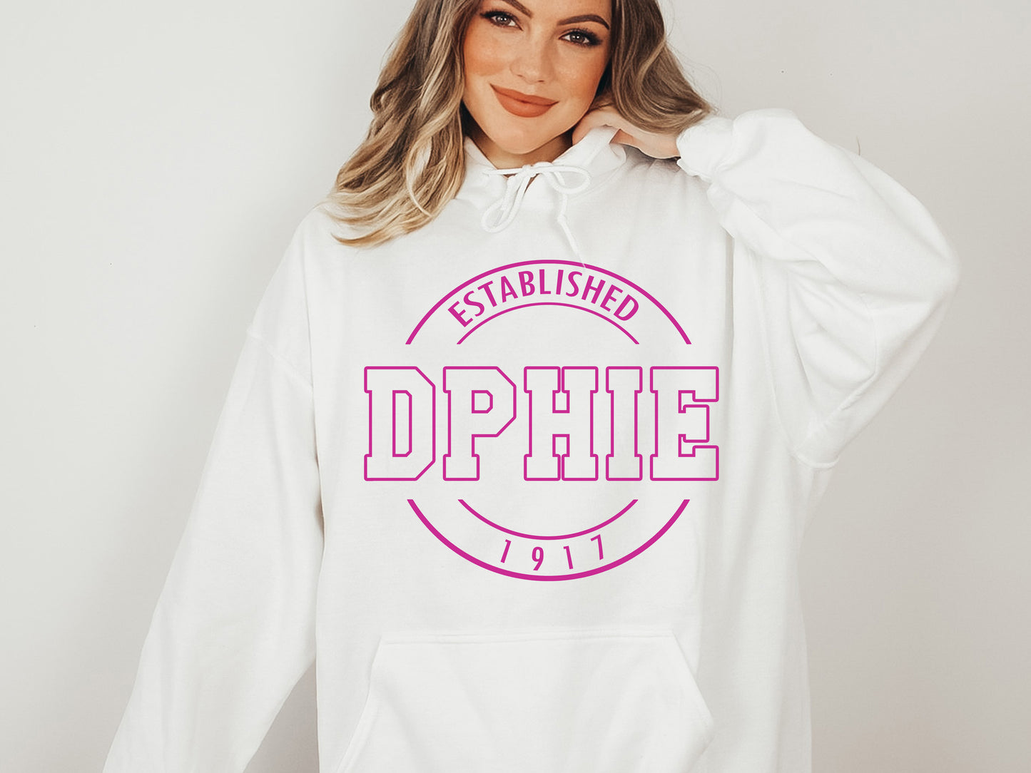 Delta Phi Epsilon Pink Stamp Sorority Hoodie