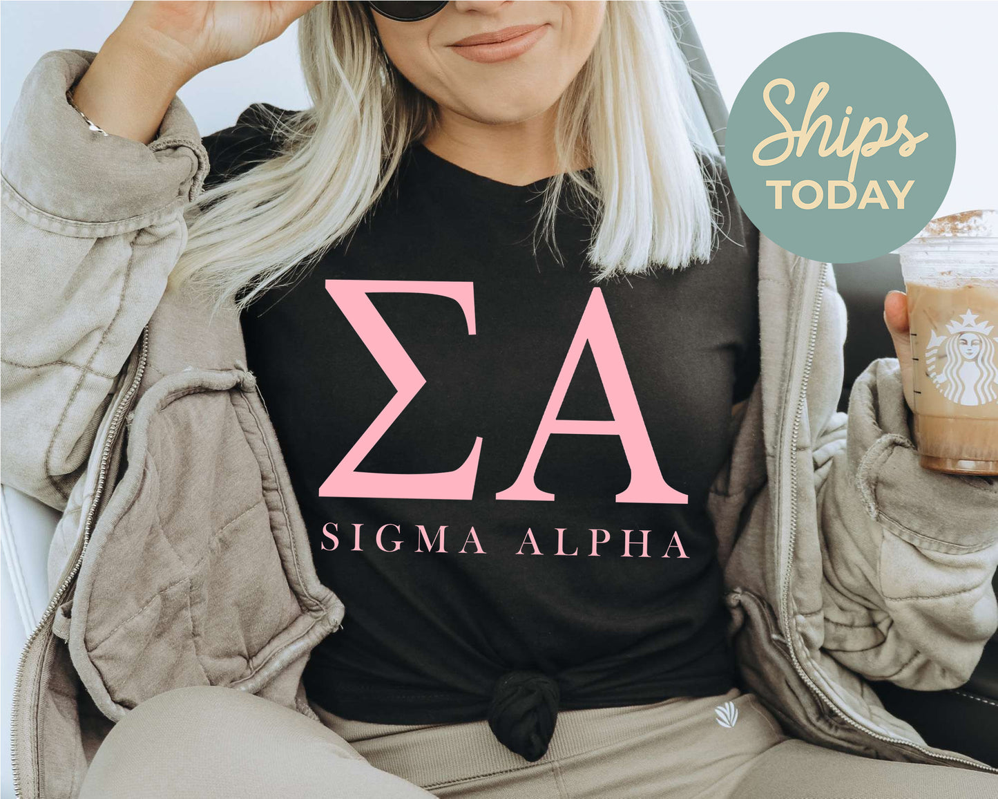Sigma Alpha Pink Letter Sorority T-shirt _ 3491g
