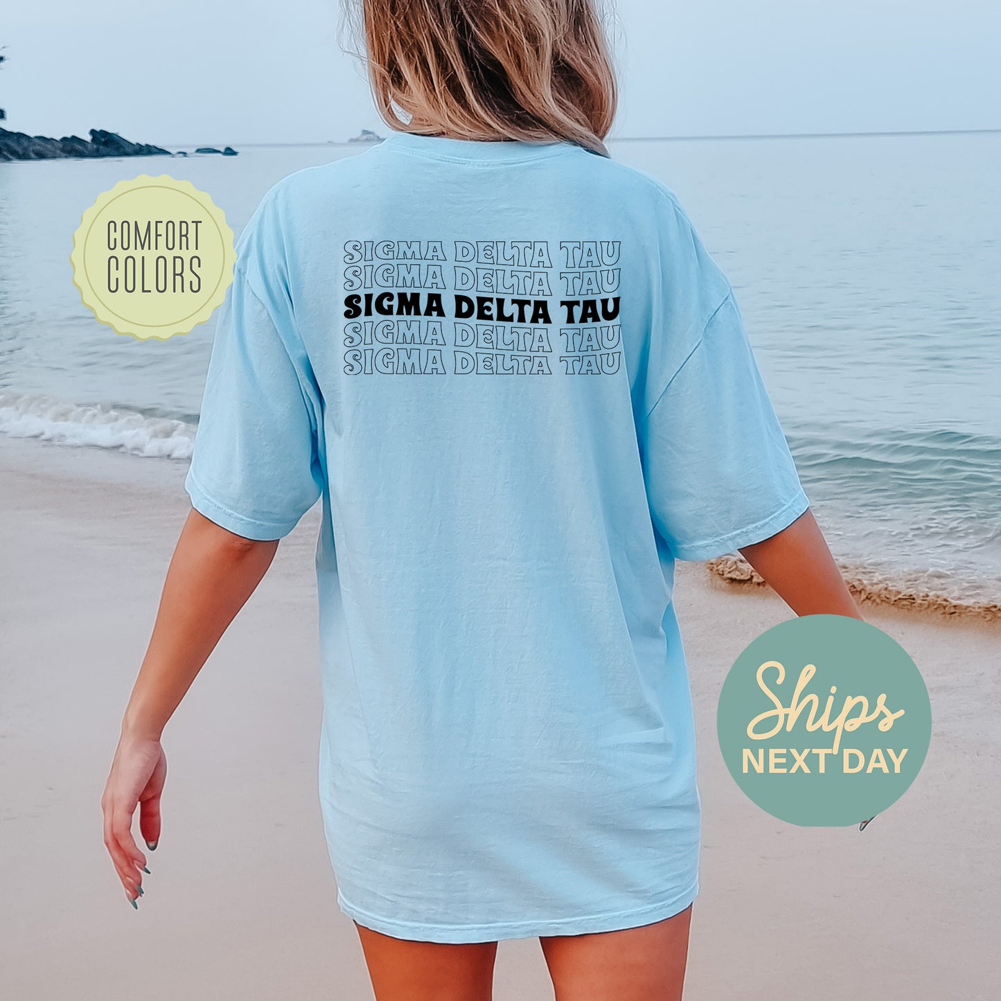 Sigma Delta Tau Wavy Letters Comfort Colors Sorority T-shirt _ 33419g