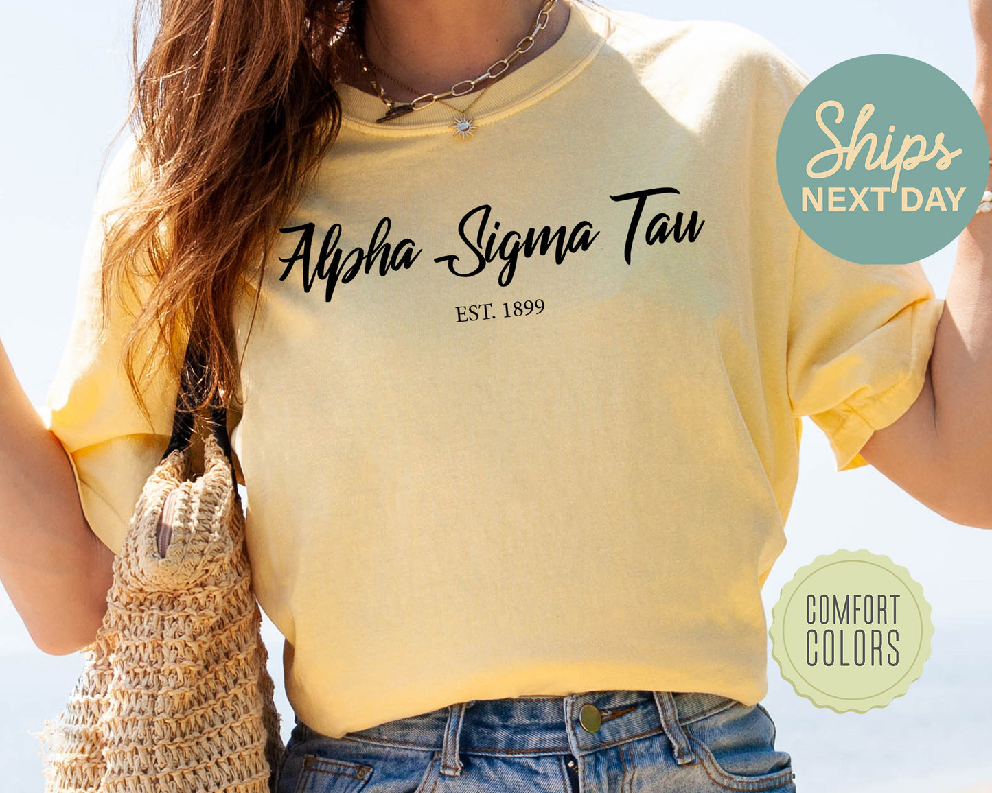 Alpha Sigma Tau Black Flowy Comfort Colors Sorority T-shirt _ 84g