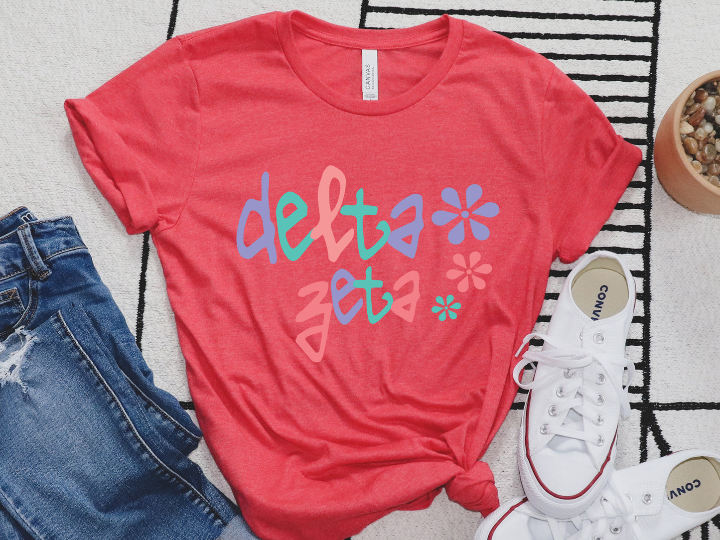 Delta Zeta Colorful Floral Sorority T-shirt _ 2616g