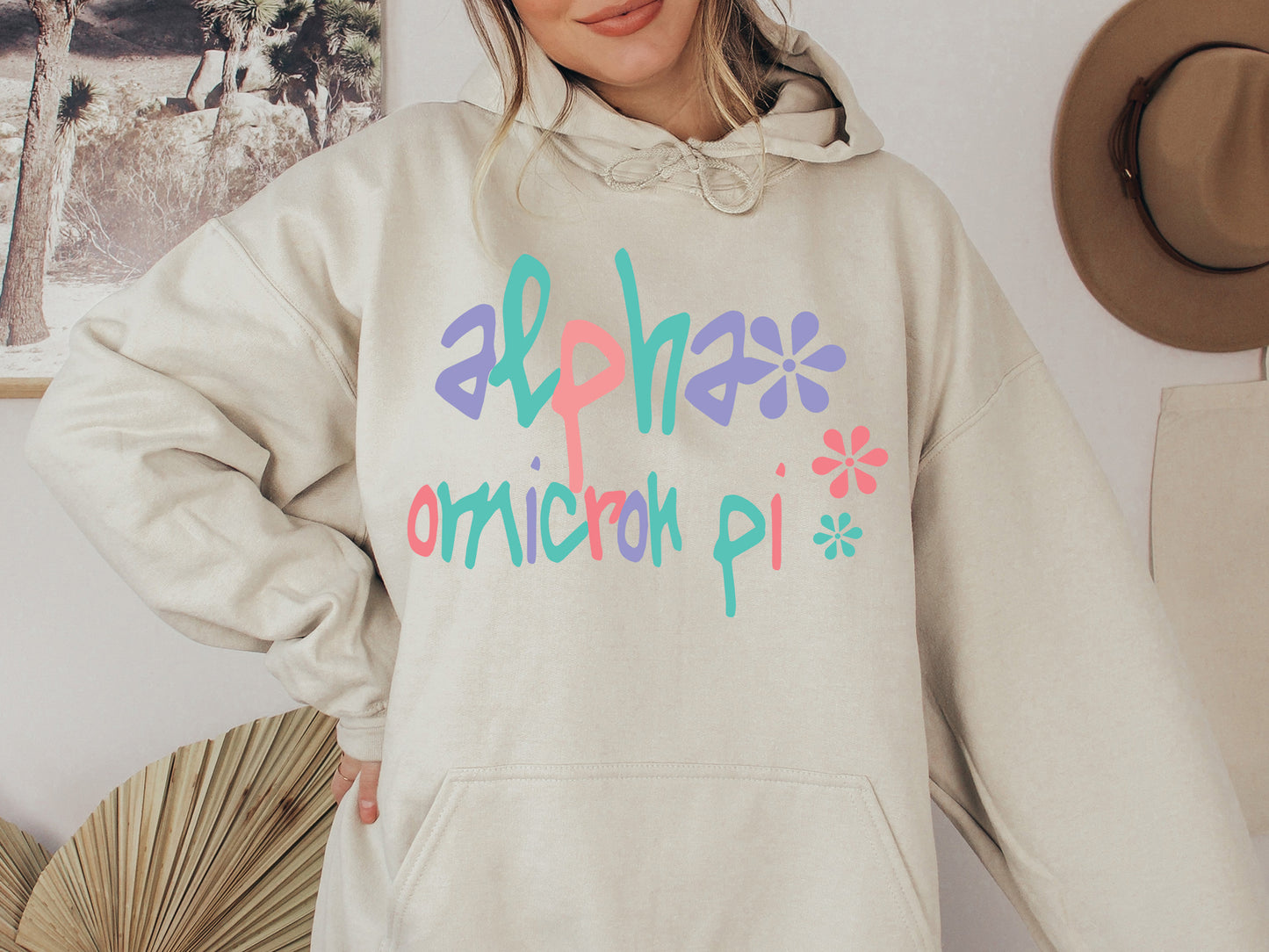 Alpha Omicron Pi Colorful Floral Sorority Hoodie _ 2607g