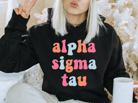 Alpha Sigma Tau Vividly Vibrant Sorority Hoodie _ 3156g