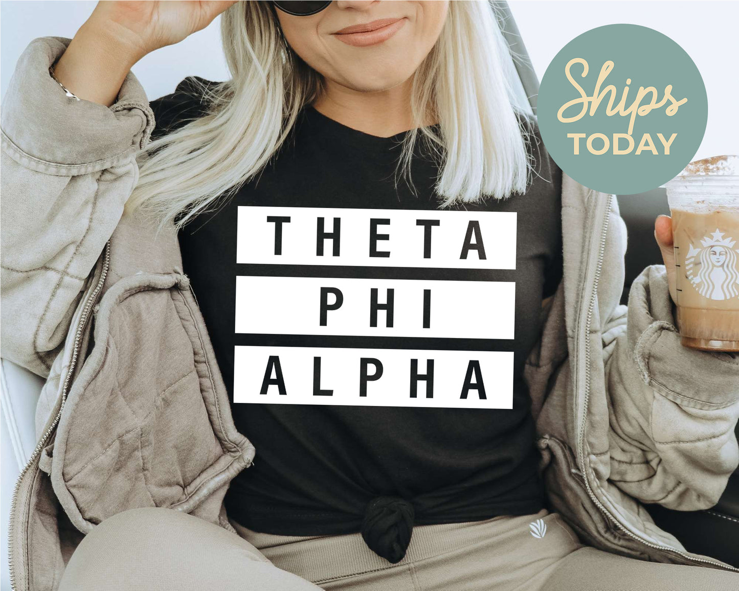 Theta Phi Alpha Faded White Box Sorority T-shirt _ 3357g