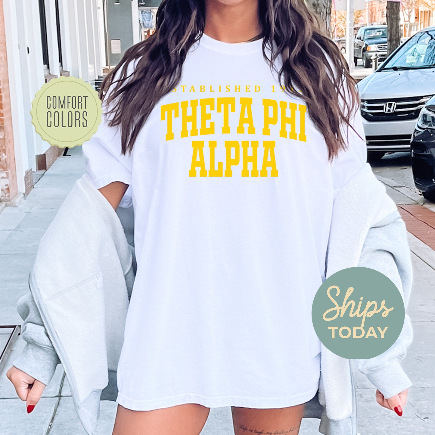 Theta Phi Alpha Bold Letters Comfort Colors Sorority T-shirt _ 35144g