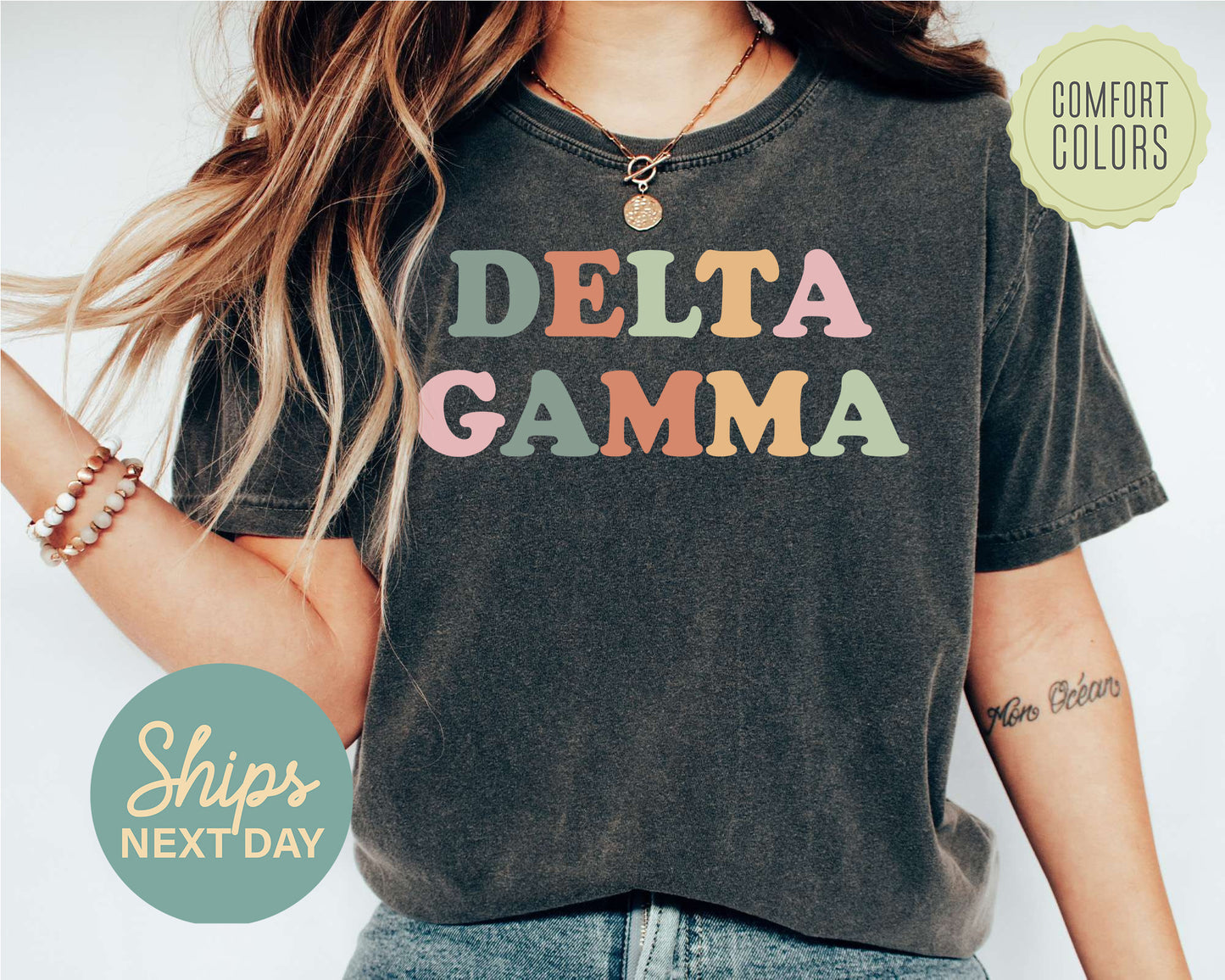 Delta Gamma Bright and Proud Comfort Colors Sorority T-shirt _ 425g
