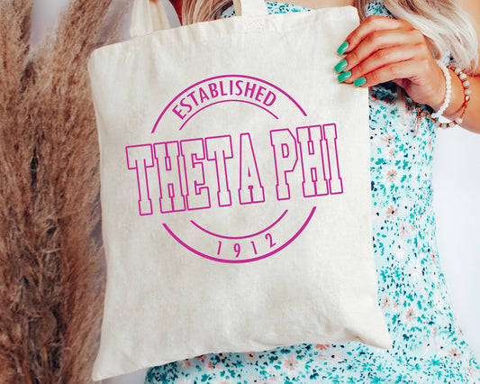 Theta Phi Alpha Pink Stamp Sorority Tote Bag _ 34461g