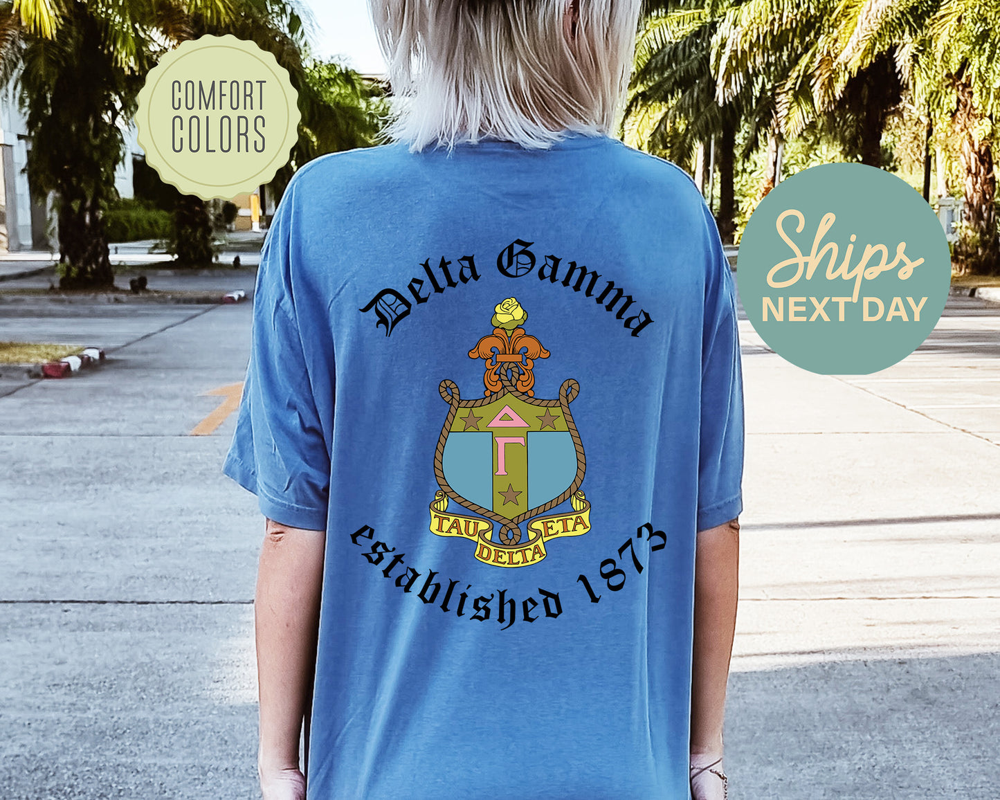 Delta Gamma Old English Crest Comfort Colors Sorority T-shirt _ 32931g