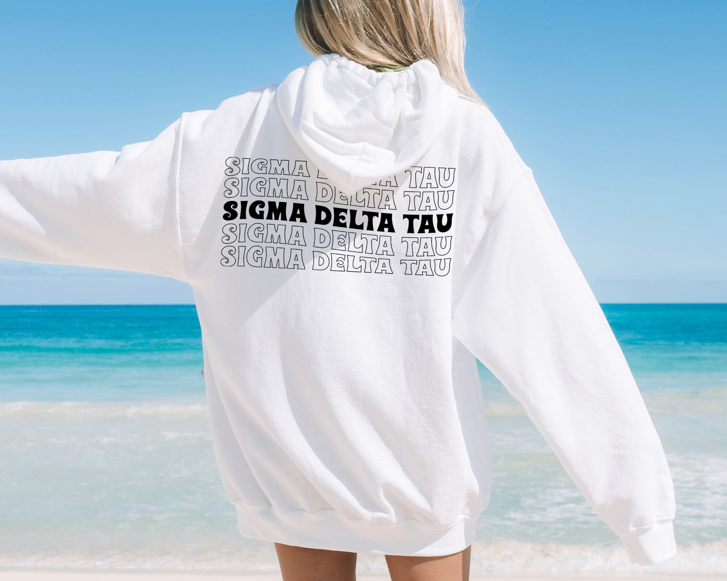 Sigma Delta Tau Wavy Letters Sorority Hoodie _ 33419g