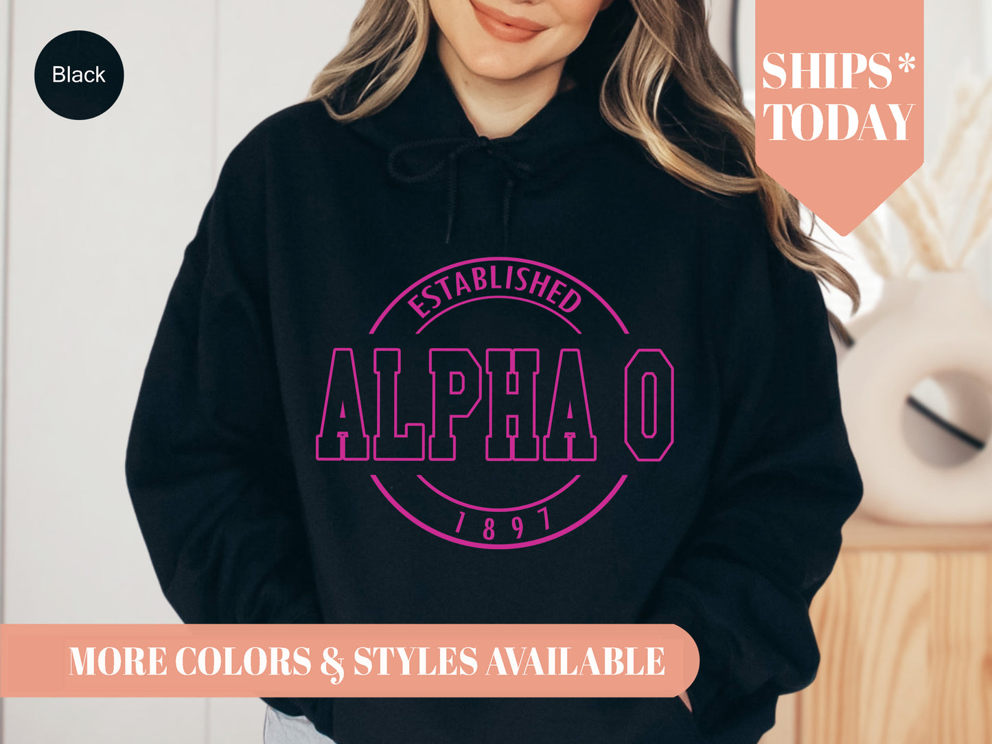 Alpha Omicron Pi Pink Stamp Sorority Hoodie _ 55g