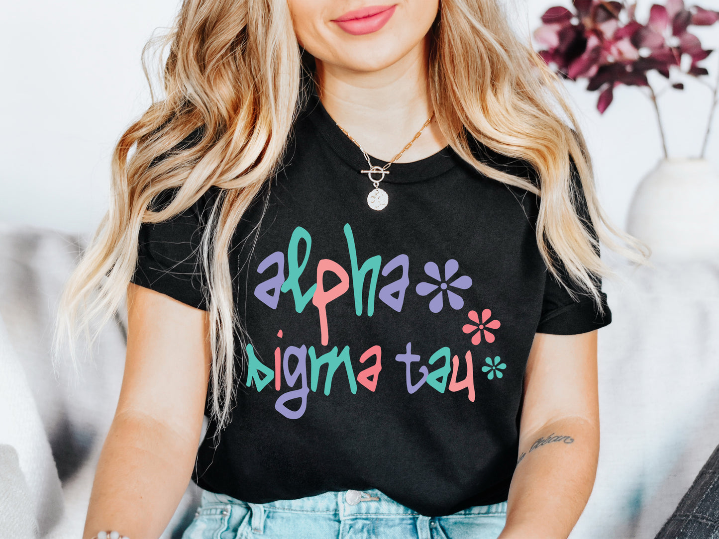Alpha Sigma Tau Colorful Floral Sorority T-shirt _ 2610g