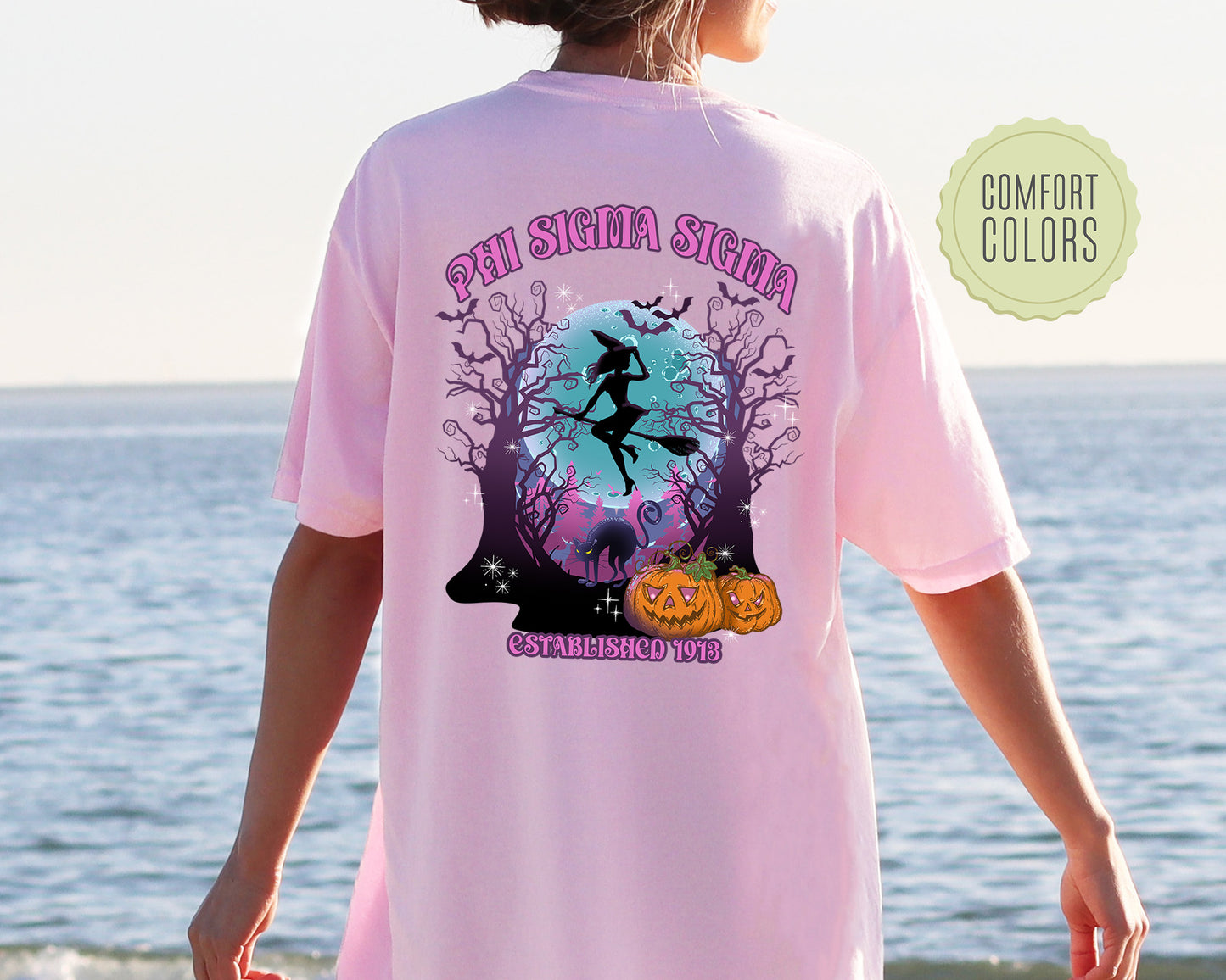 Phi Sigma Sigma Halloween Witch Comfort Colors Sorority T-shirt _ 36245g