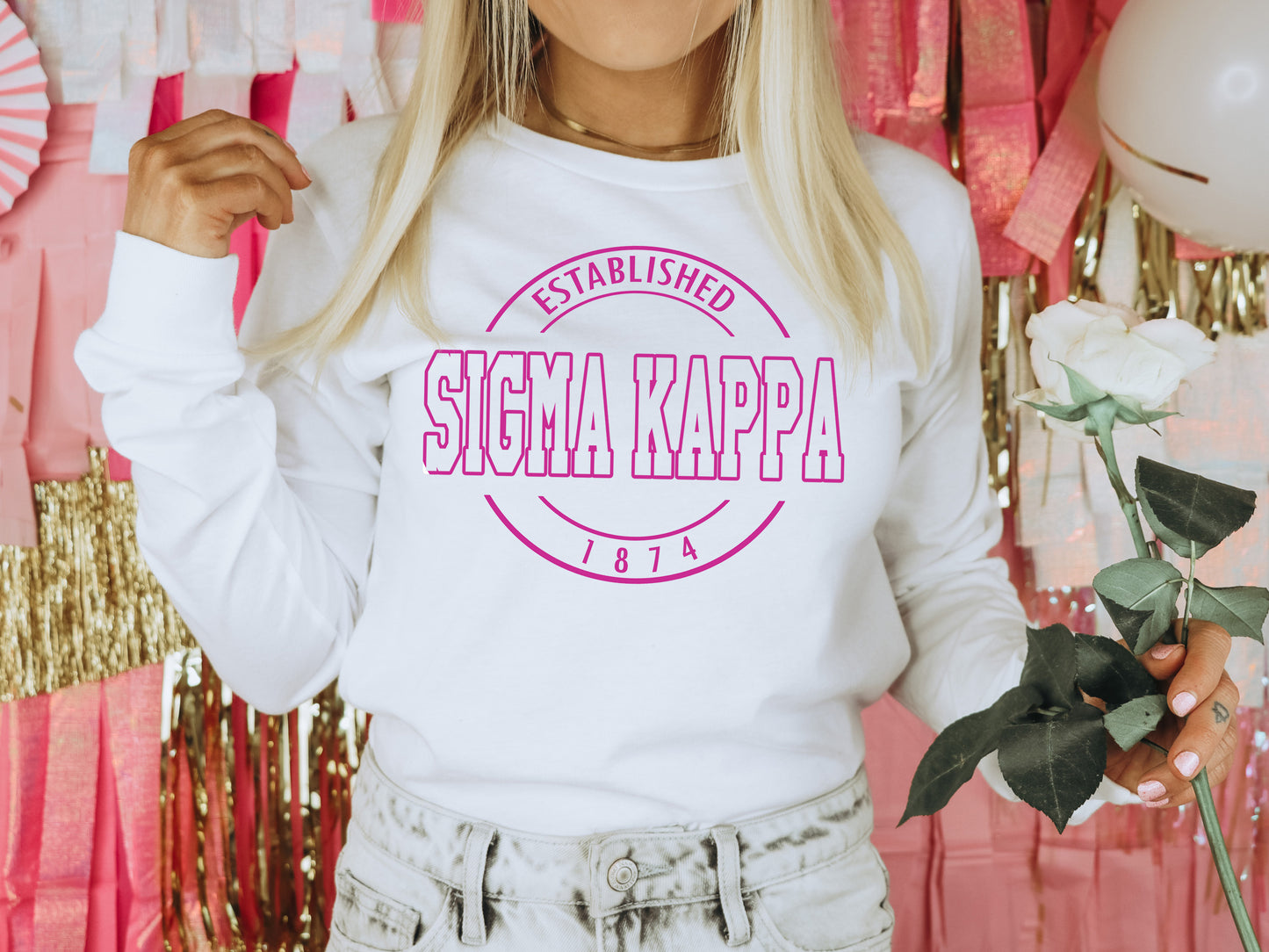 Sigma Kappa Pink Stamp Sorority Long Sleeve T-shirt _ 73g