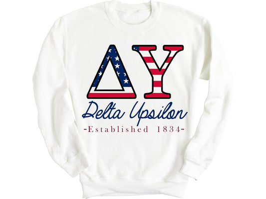 Delta Upsilon American Flag Letters Fraternity Sweatshirt _ 1164g