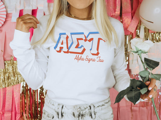 Alpha Sigma Tau American Colored Sorority Long Sleeve T-shirt _ 33g