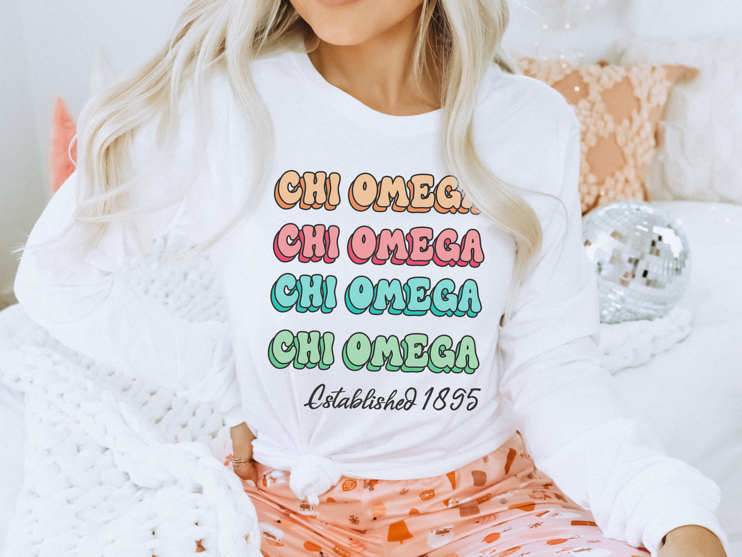 Chi Omega Lucy Sorority Long Sleeve T-shirt _ 267g