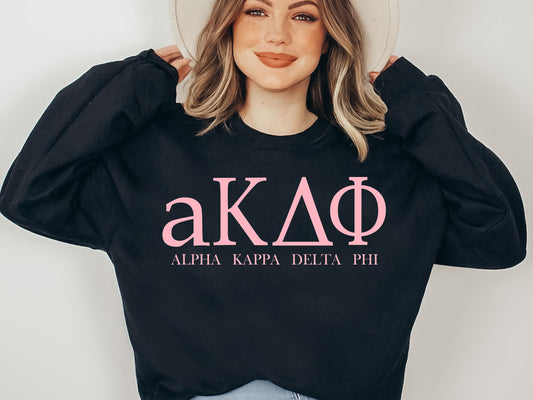 Alpha Kappa Delta Phi Pink Letter Sorority Sweatshirt _ 3482g
