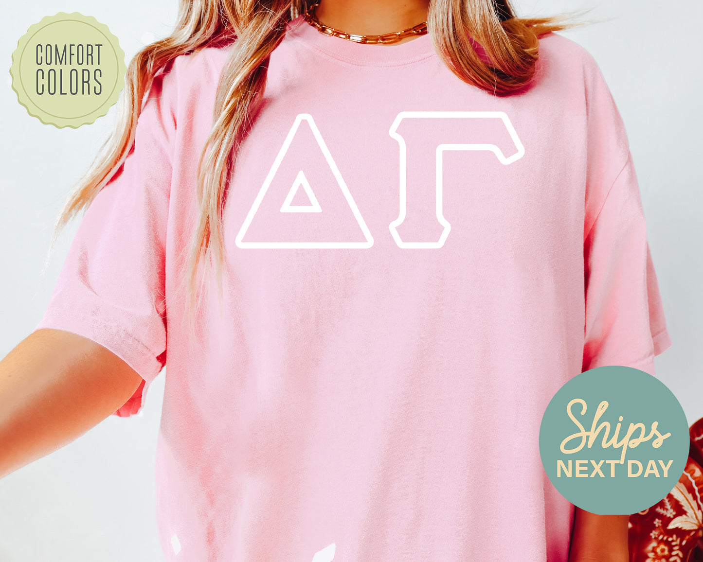 Delta Gamma White Letter Outline Comfort Colors Sorority T-shirt _ 30802g