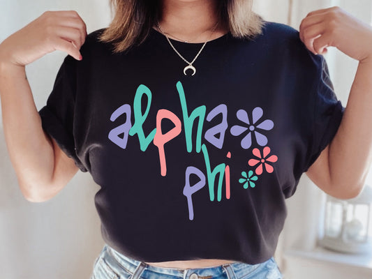 Alpha Phi Colorful Floral Sorority T-shirt _ 2608g
