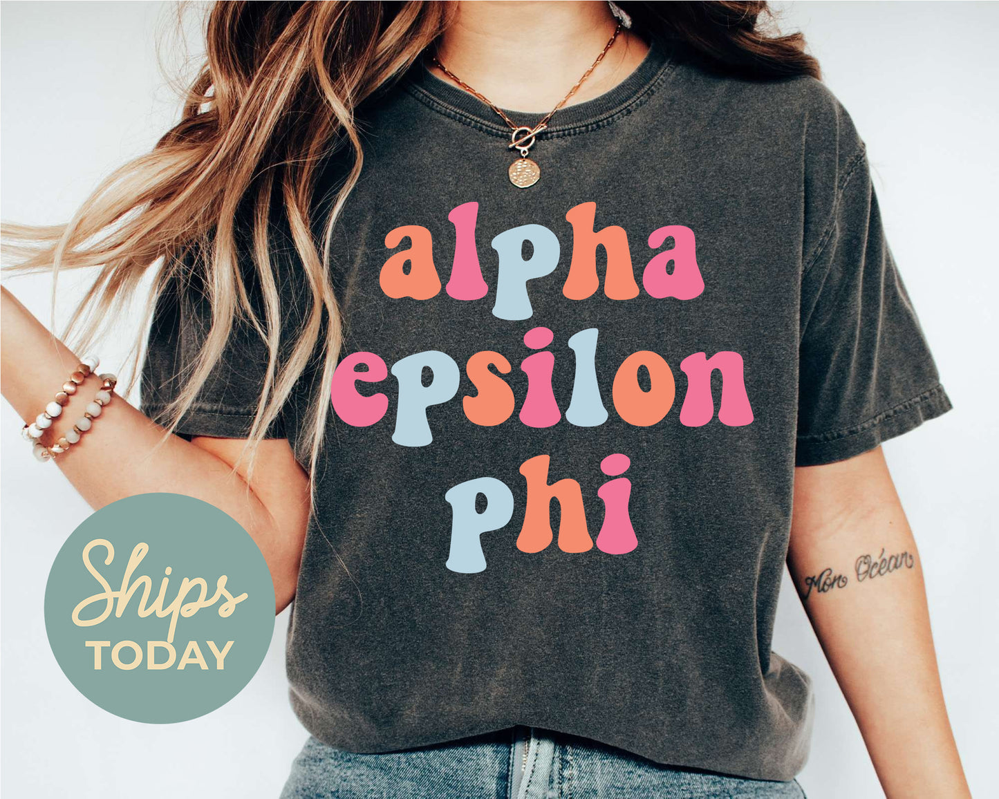 Alpha Epsilon Phi Vividly Vibrant Sorority T-shirt _ 3151g