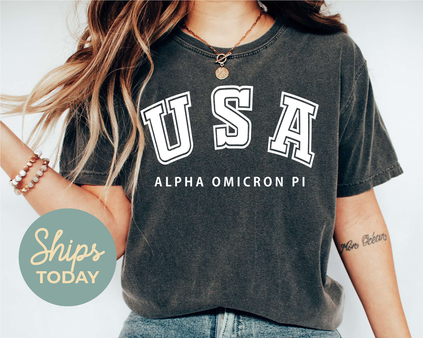 Alpha Omicron Pi Proud American Sorority T-shirt _ 2295g