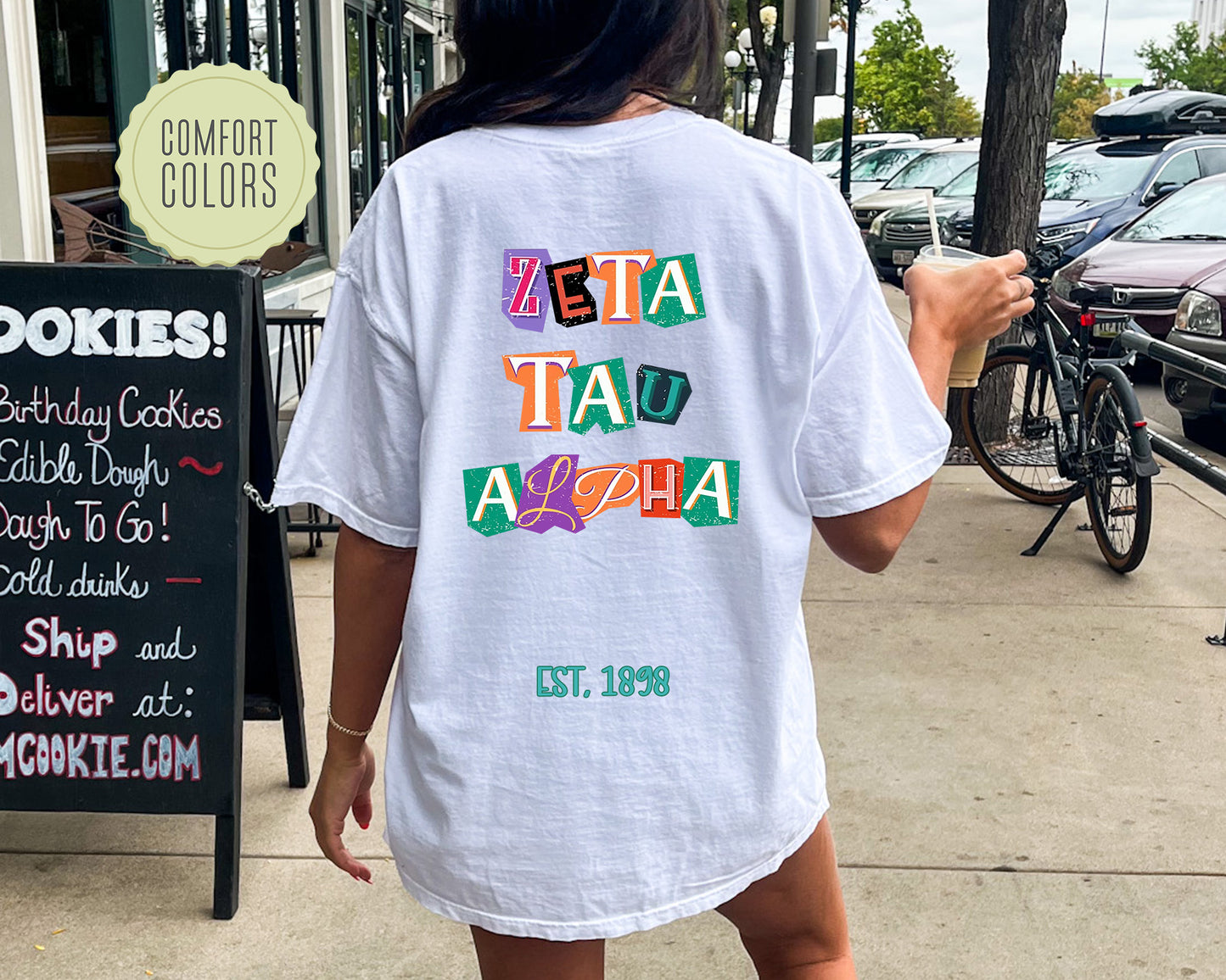 Zeta Tau Alpha Letter Cuts Comfort Colors Sorority T-shirt _ 35911g