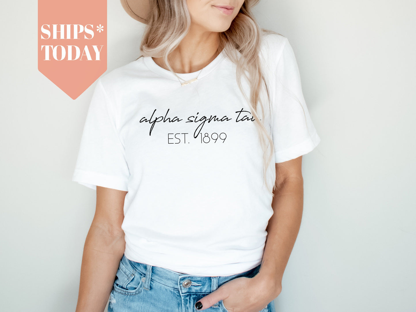 Alpha Sigma Tau Black Calligraphy Sorority T-shirt _ 2324g