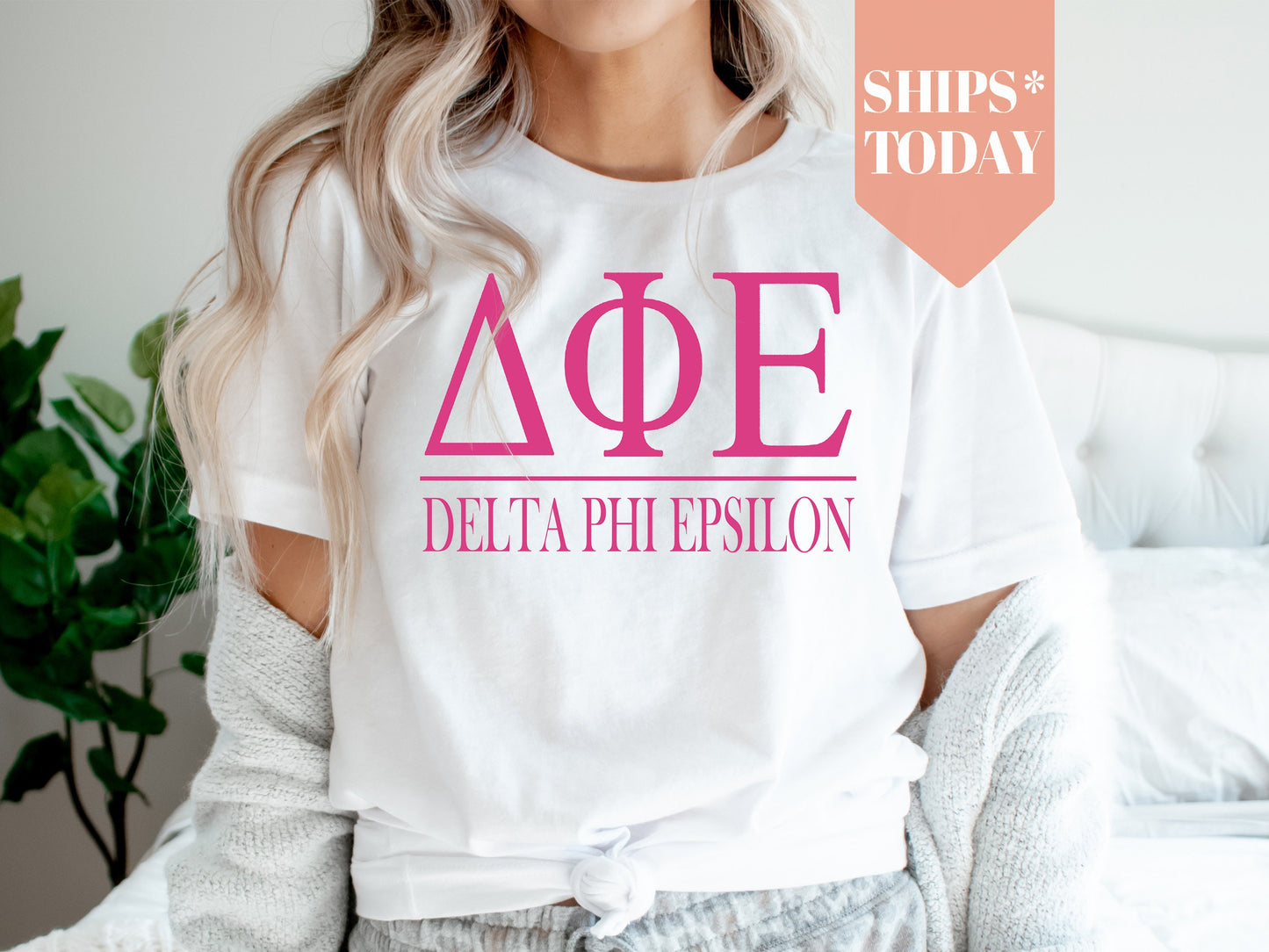 Delta Phi Epsilon Loud Letters Sorority T-shirt _ 478g