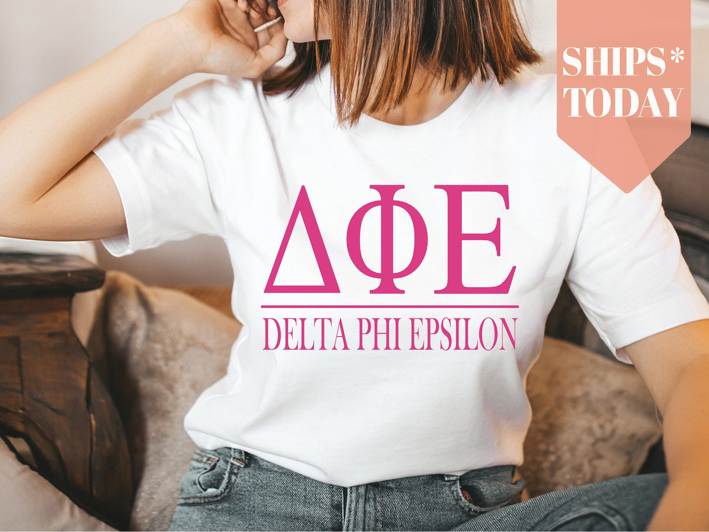 Delta Phi Epsilon Loud Letters Sorority T-shirt _ 478g