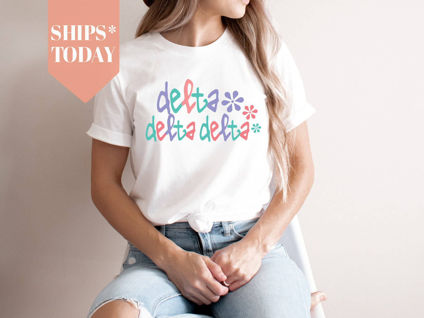 Delta Delta Delta Colorful Floral Sorority T-shirt _ 2613g