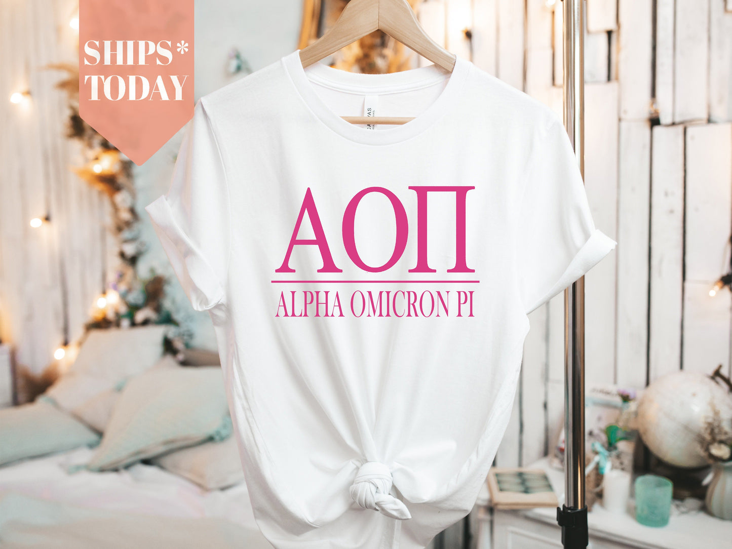 Alpha Omicron Pi Loud Letters Sorority T-shirt _ 470g