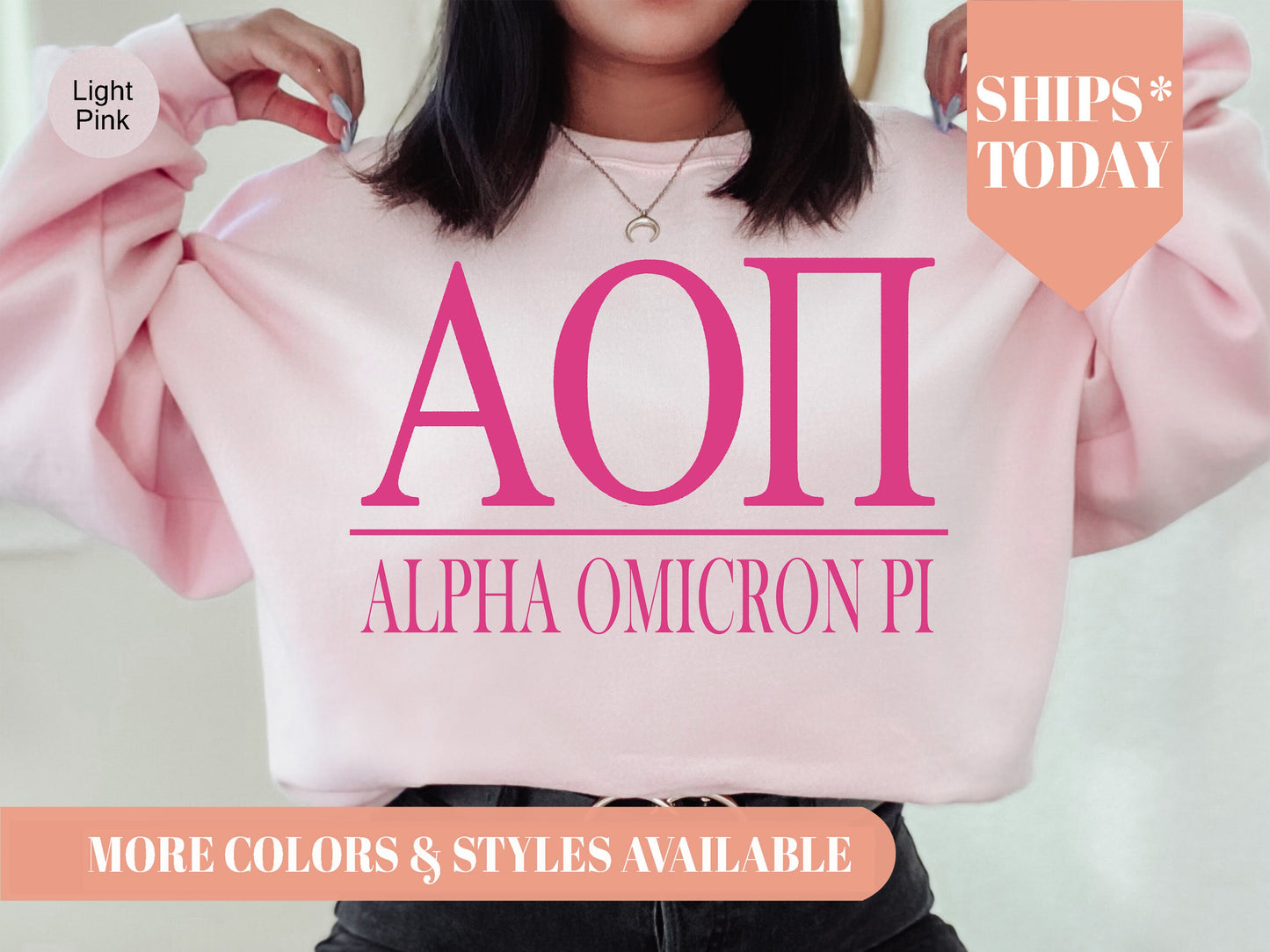 Alpha Omicron Pi Loud Letters Sorority Sweatshirt _ 470g