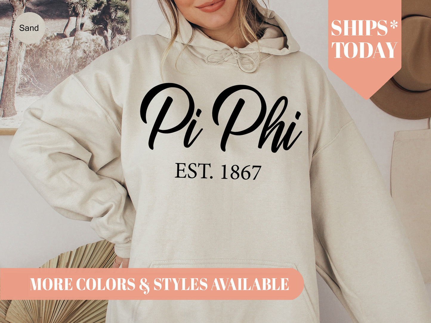 Pi Beta Phi Black Flowy Sorority Hoodie _ 97g