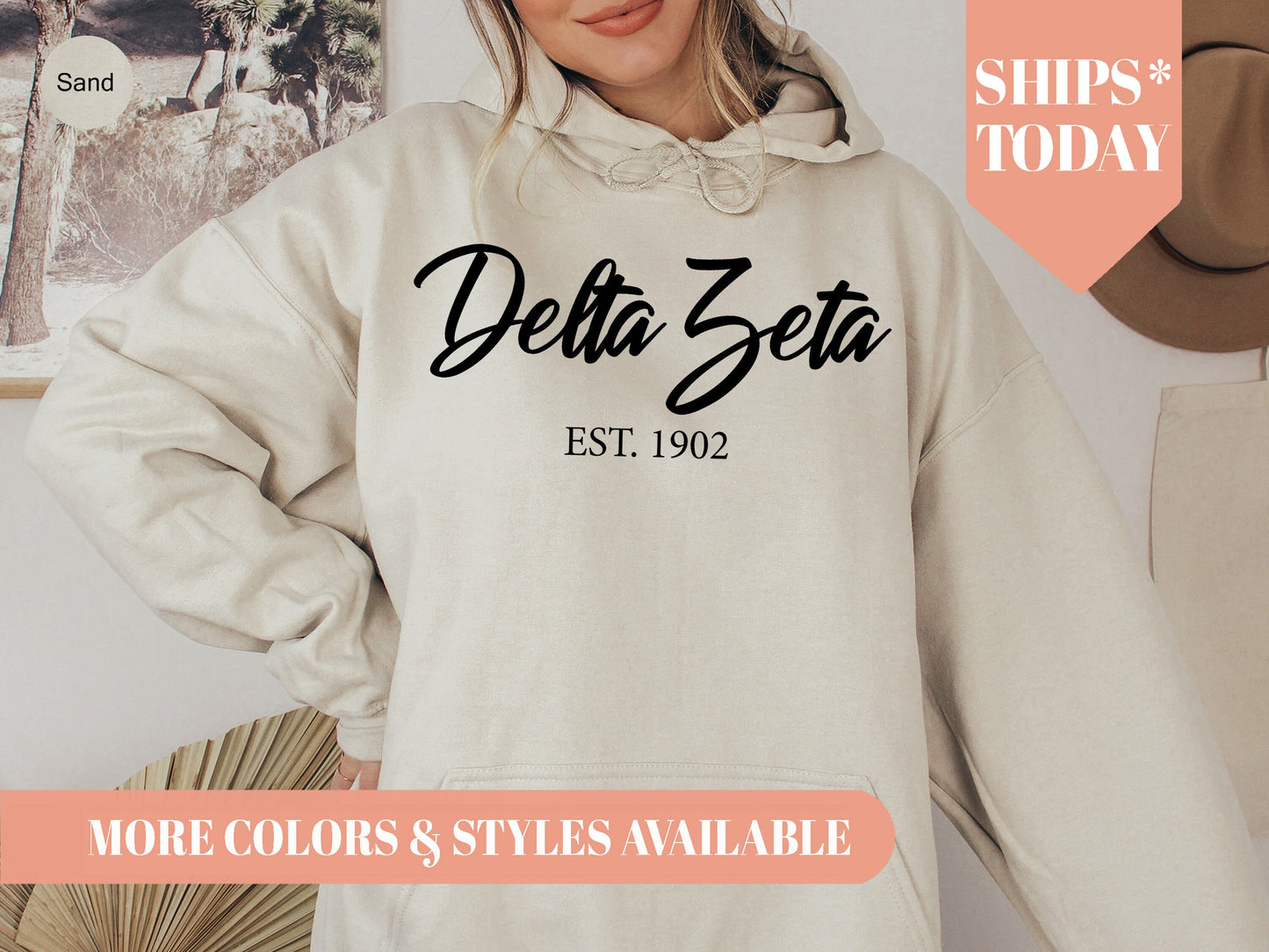 Delta Zeta Black Flowy Sorority Hoodie _ 90g