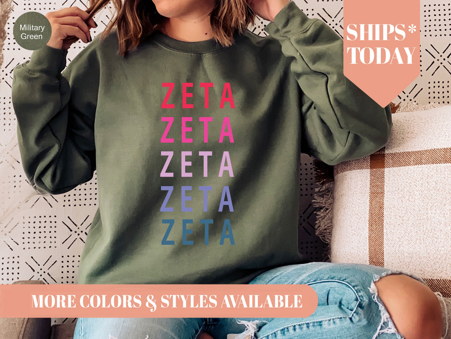 Zeta Tau Alpha Bright and Stacked Sorority Sweatshirt _ 26g