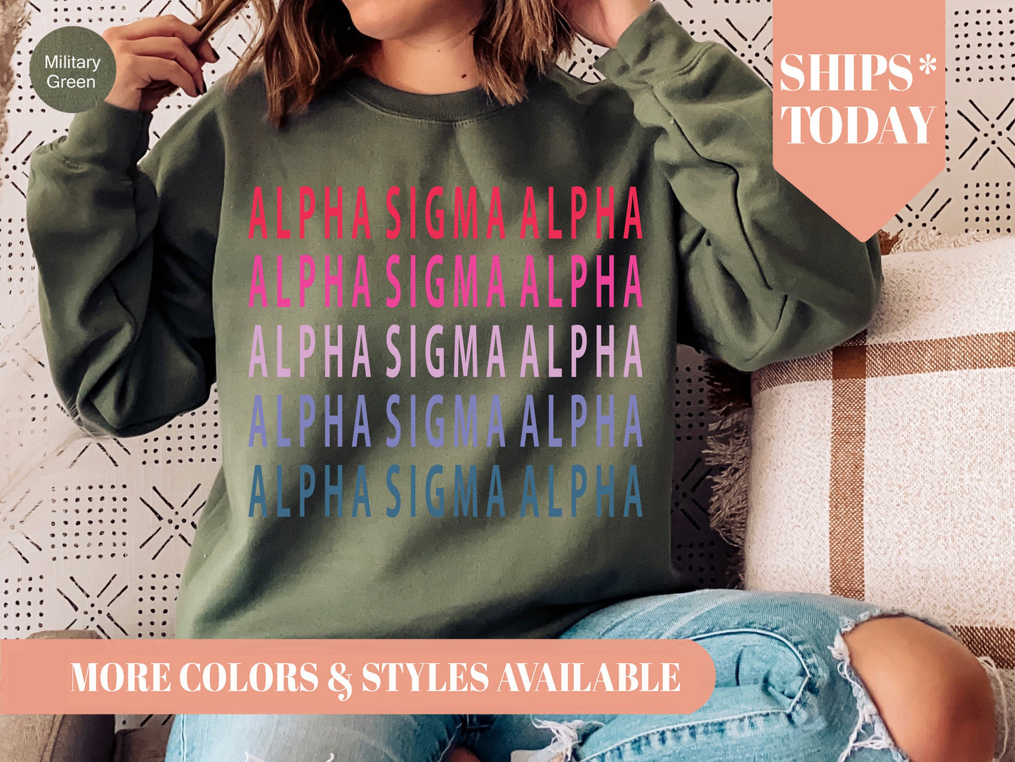 Alpha Sigma Alpha Bright and Stacked Sorority Sweatshirt _ 6g