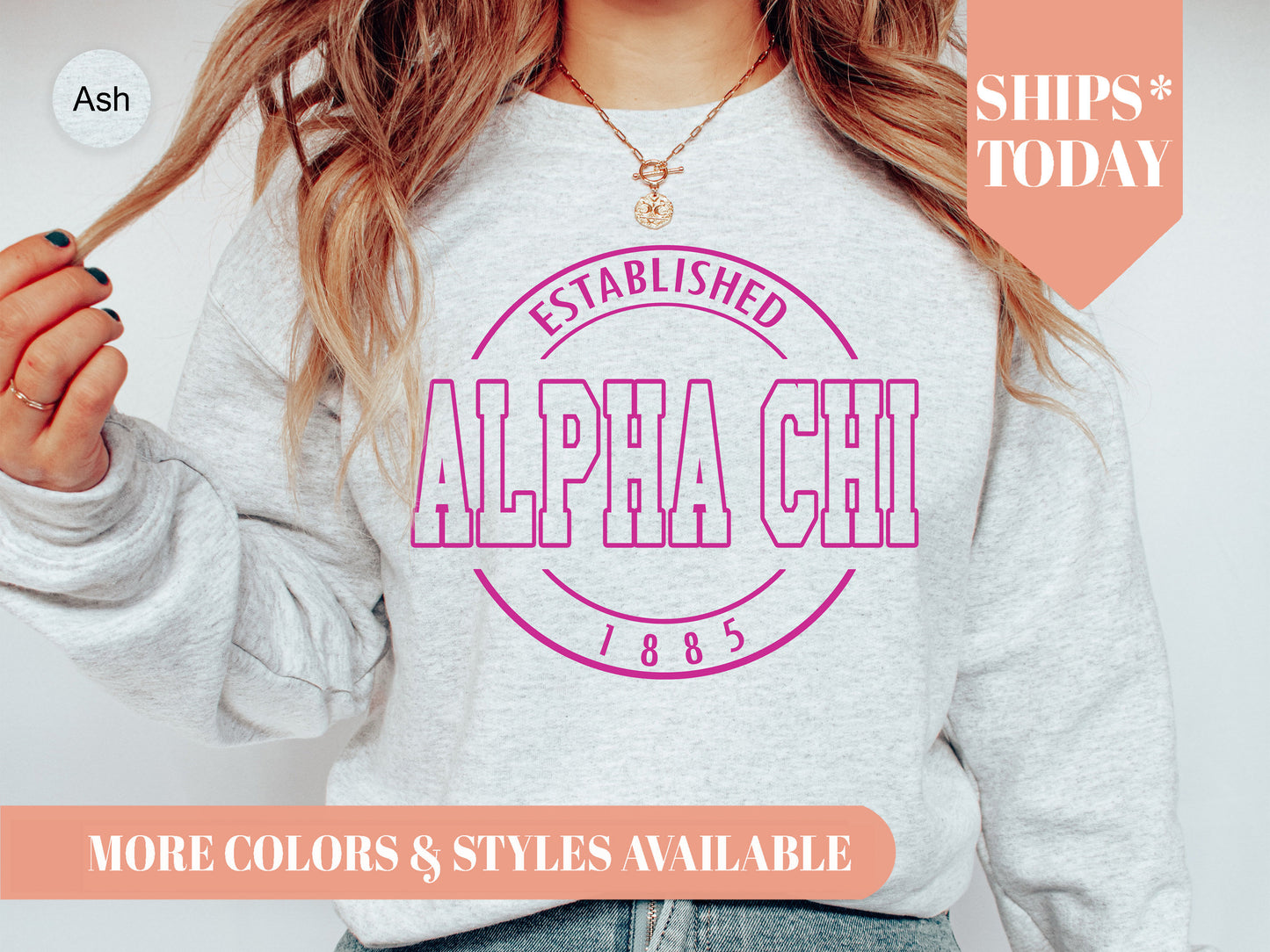Alpha Chi Omega Pink Stamp Sorority Sweatshirt _ 52g