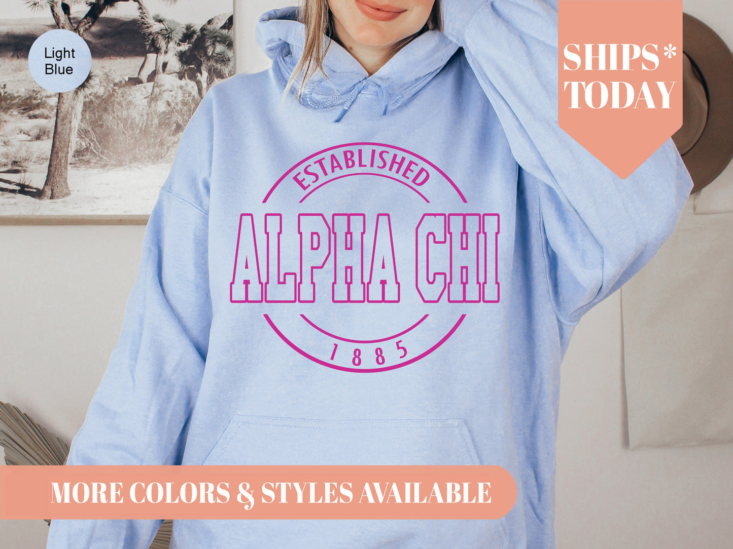 Alpha Chi Omega Pink Stamp Sorority Hoodie _ 52g