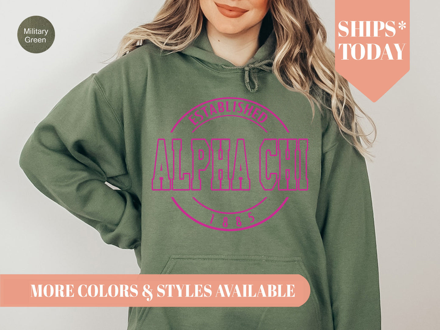 Alpha Chi Omega Pink Stamp Sorority Hoodie _ 52g