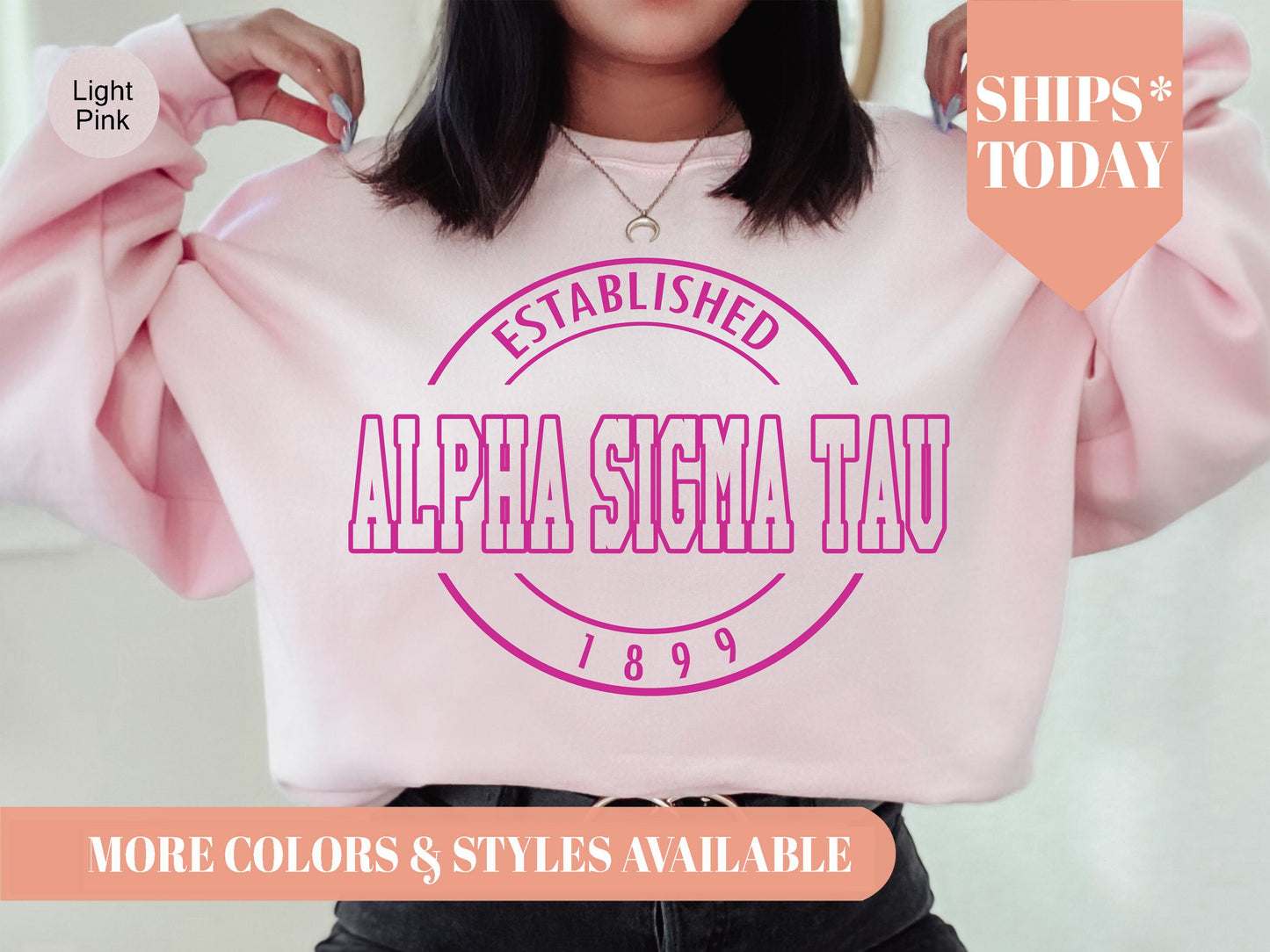 Alpha Sigma Tau Pink Stamp Sorority Sweatshirt _ 58g