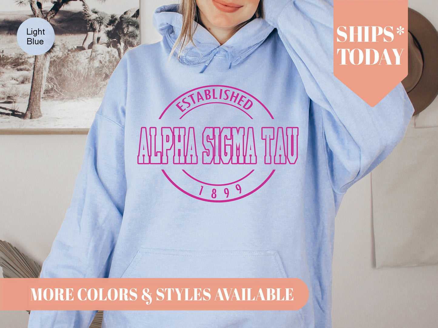 Alpha Sigma Tau Pink Stamp Sorority Hoodie _ 58g